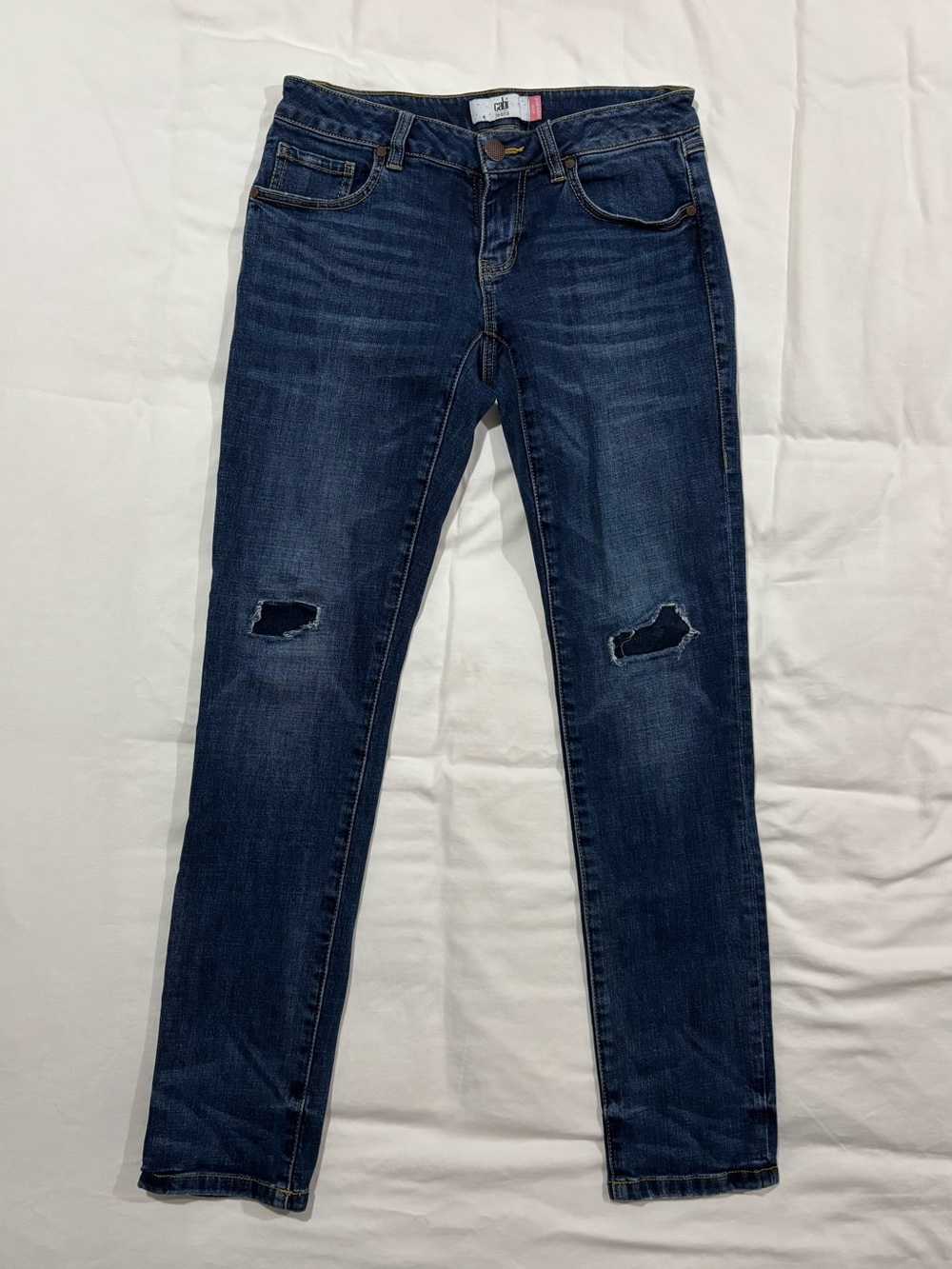 CAbi Dark Blue Skinny Jeans with Knee Rips